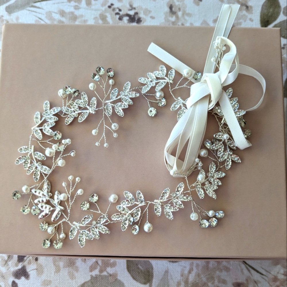 Flat rhinestone pearl wedding bridal headpiece